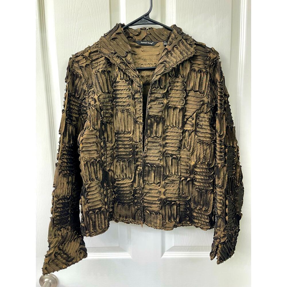 Samuel Dong textured art to wear medium zip long sleeve blazer jacket bronze